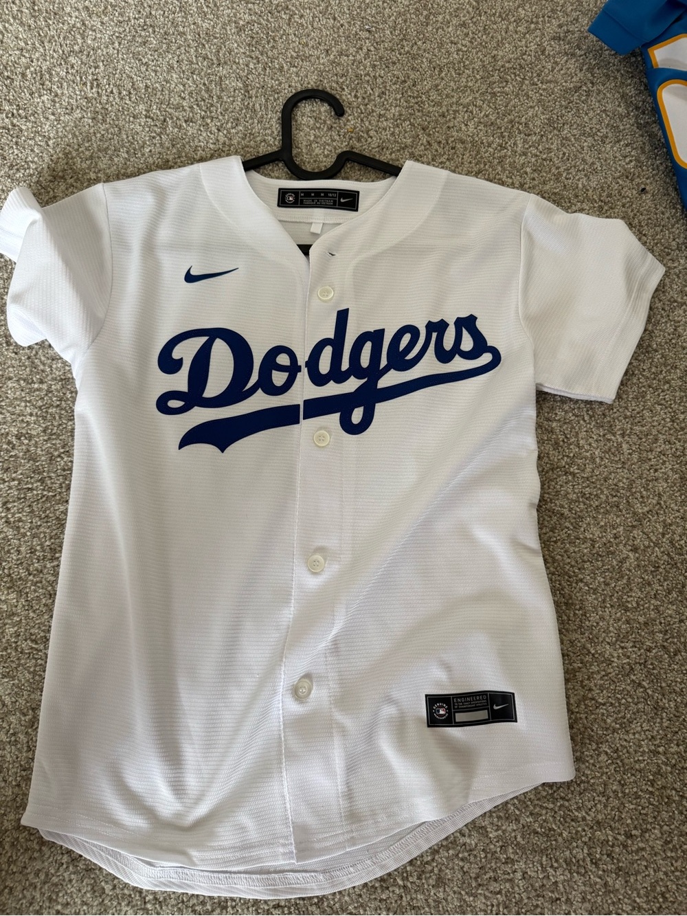 Nike Kids White and Blue Dodgers Baseball Jersey